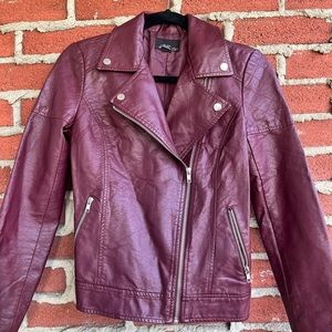 Burgundy Forever 21 Faux Leather Jacket Size Small